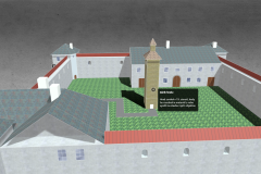 Obr. 4 Na historických fotografiách je možné identifikovať vežu, ktorá stála na nádvorí Autor: Bc. Monika Lauková, 2023